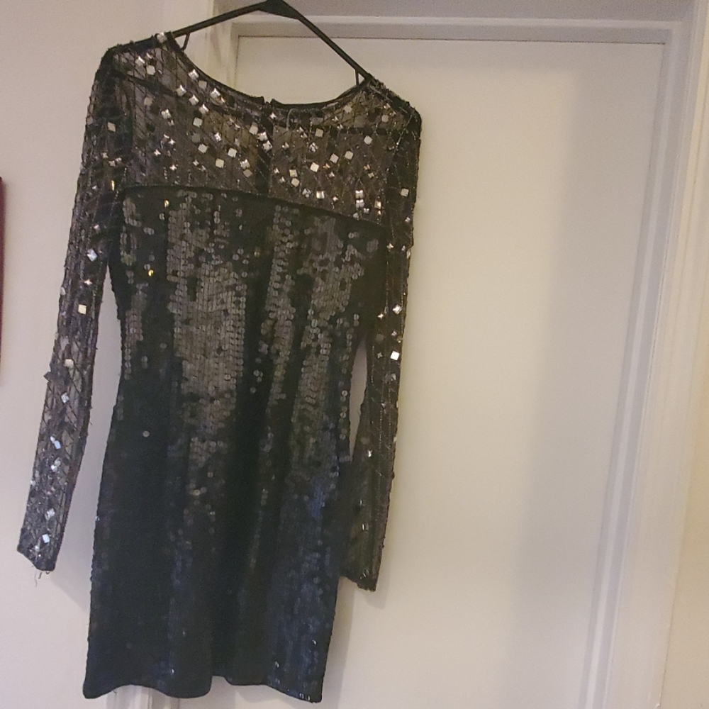 Mirrored sheer sleeves sequin dress